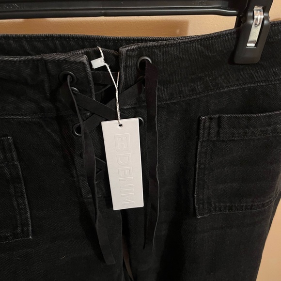 NWT EB Denim Low Rise Lace Up Wide Leg Jeans in Fox Black - Picture 6 of 10
